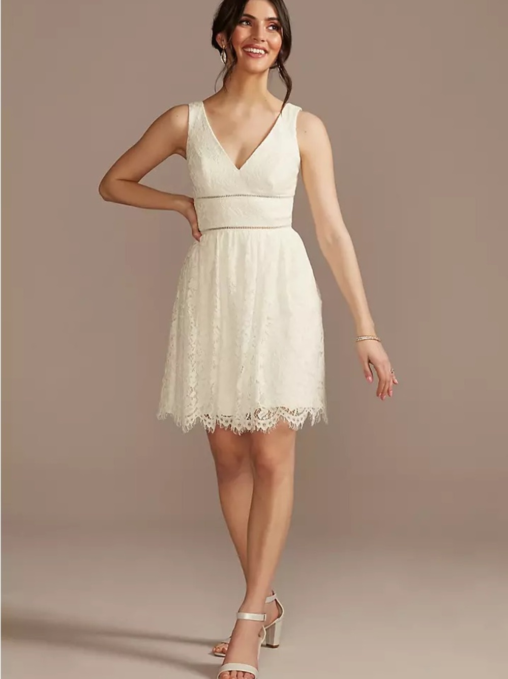 David's Bridal V-Neck Lace Short Sheath Party Dress Ivory Size 18 NWT